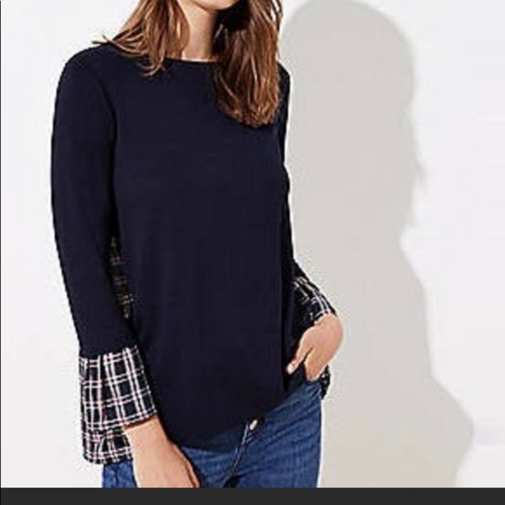 LOFT plaid mixed media top
